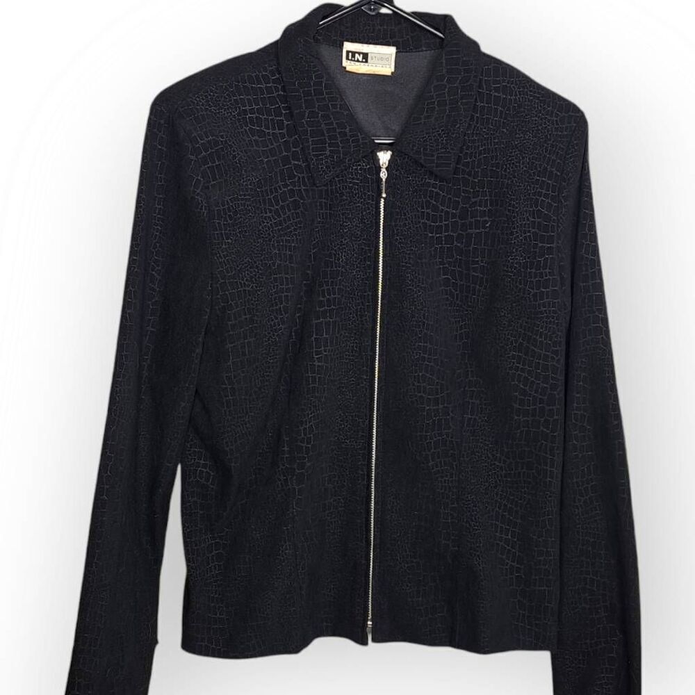 IN Studio San Francisco Vintage 90s Women's Collared Zipper Blazer Snakeskin Pri